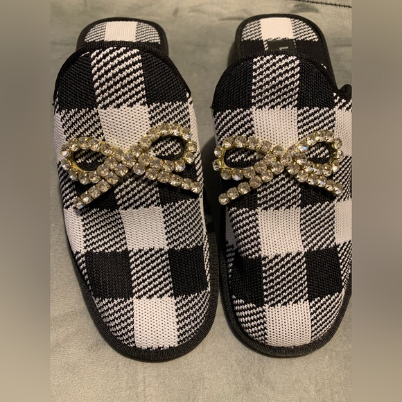 Larroude black gingham slipper mule size 7 New - Picture 3 of 5